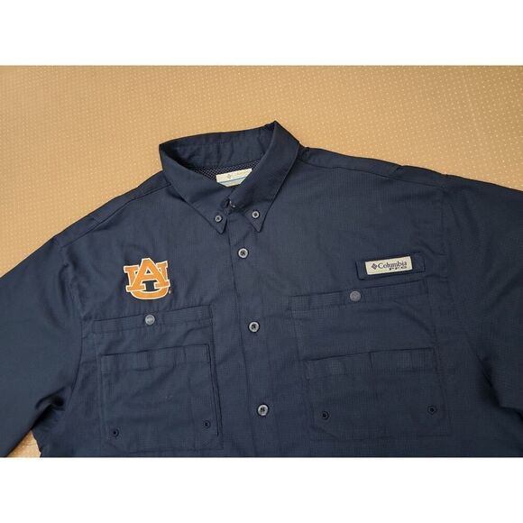 Columbia PFG Bonehead Shirt Mens Medium Blue Auburn University Short Sleeve Top - Picture 5 of 11